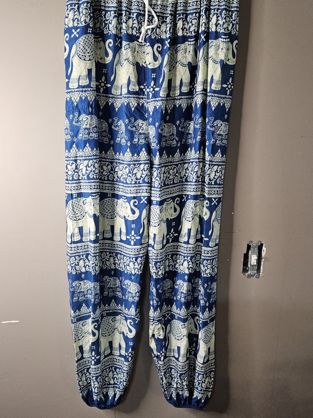 Blue Elephant Print Harem Pants By Mananakhon NWT waist 15"-17" Inseam 30"